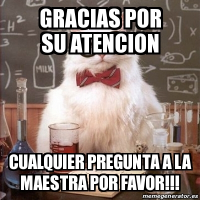 Meme Chemistry Cat Gracias Por Su Atencion Cualquier Pregunta A La Maestra Por Favor