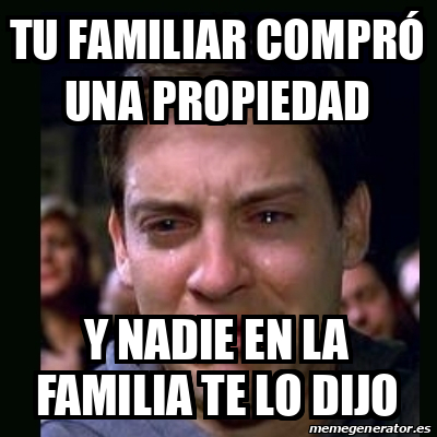 Meme crying peter parker Tu familiar compró una propiedad Y nadie en