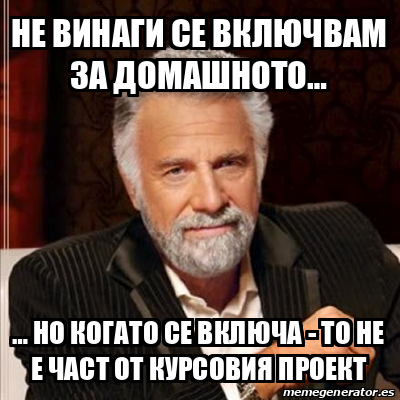 Meme Most interesting man Не винаги се включвам за домашното но