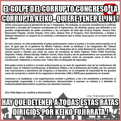 Meme Personalizado El Golpe Del Corrupto Congreso La Corrupta Keiko