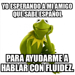 Meme Kermit the frog yo esperando a mi amigo que sabe español PARA