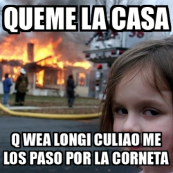 Meme Disaster Girl Queme La Casa Q Wea Longi Culiao Me Los Paso Por