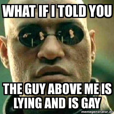 Meme What If I Told You What If I Told You The Guy Above Me Is Lying And Is Gay