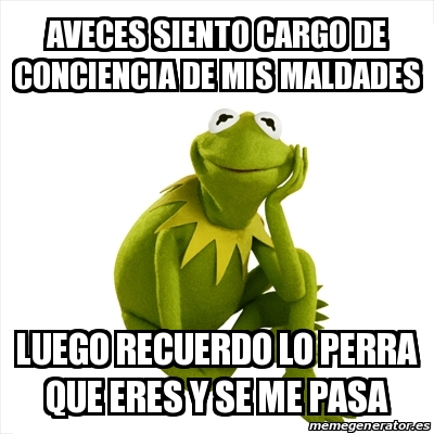 Meme Kermit The Frog Aveces Siento Cargo De Conciencia De Mis Maldades Luego Recuerdo Lo Perra Que Eres Y Se Me Pasa