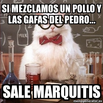 Meme Chemistry Cat - Si mezclamos un pollo y las gafas del Pedro... Sale  marquitis - 27455912