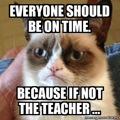 Meme Grumpy Cat - Everyone should be on time. because if not the ...