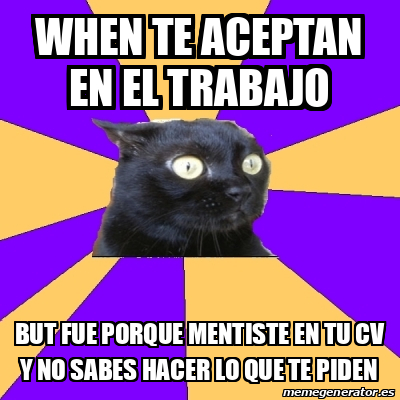 Meme Anxiety Cat When Te Aceptan En El Trabajo But Fue Porque