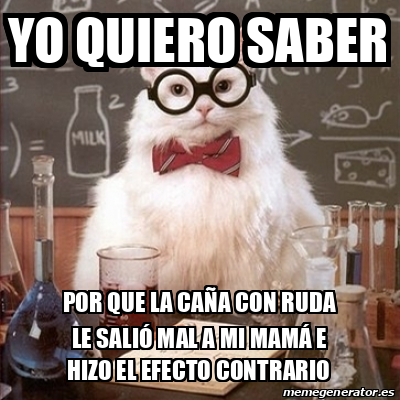 Meme Chemistry Cat - Yo Quiero Saber Por Que La Caña Con Ruda Le Salió ...