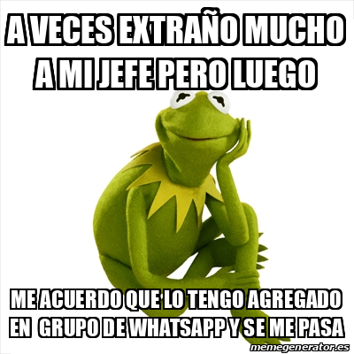 Meme Kermit the frog - A veces extraño mucho a mi jefe pero luego me ...