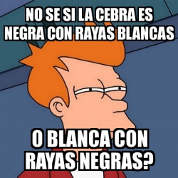 Meme Futurama Fry No Se Si La Cebra Es Negra Con Rayas Blancas O Blanca Con Rayas Negras