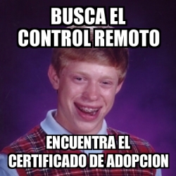 Meme Bad Luck Brian Busca El Control Remoto Encuentra El Certificado De Adopcion