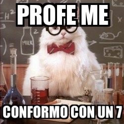 Meme Chemistry Cat - profe me conformo con un 7 - 17204375