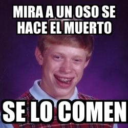 Meme Bad Luck Brian Mira A Un Oso Se Hace El Muerto Se Lo Comen