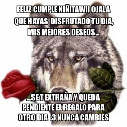 Meme Personalizado Feliz Cumple Nia Itaw Ojala Que Hayas Disfrutado Tu Dia Mis Mejores Deseos Se T Extraa A Y Queda Pendiente El Regalo Para Otro Dia 3 Nunca Cambies