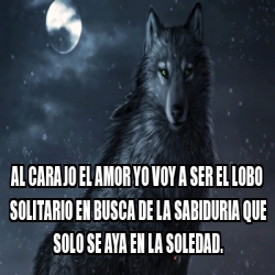 Meme Personalizado - al carajo el amor yo voy a ser el lobo solitario en  busca de la sabiduria que solo se aya en la soledad. - 24676938