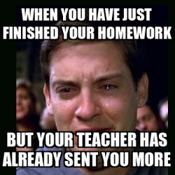 Meme crying peter parker - When you have just finished your homework ...