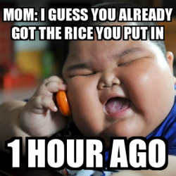 Meme fat chinese kid - Mom: I guess you already got the rice you put in ...