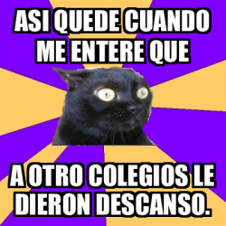 Meme Anxiety Cat Asi Quede Cuando Me Entere Que A Otro Colegios Le