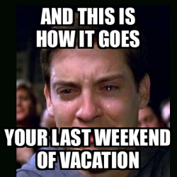 Meme crying peter parker - And this is how it goes your last weekend of ...