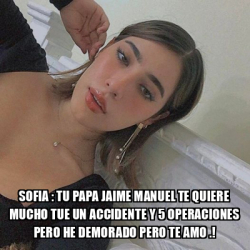 Meme Personalizado Sofia Tu Papa Jaime Manuel Te Quiere Mucho Tue Un Accidente Y