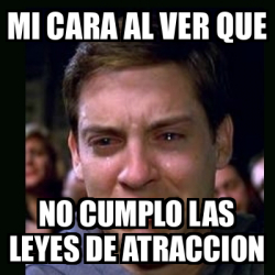 Meme Crying Peter Parker Mi Cara Al Ver Que No Cumplo Las Leyes De Atraccion